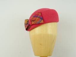 Brilliant pink velour beret with Irish tweed bow.